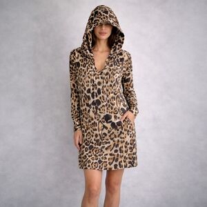 Vintage Y2K Apple Bottoms Brown Leopard Hoodie Dress Sequin Mob Wife Plus Sz 1X